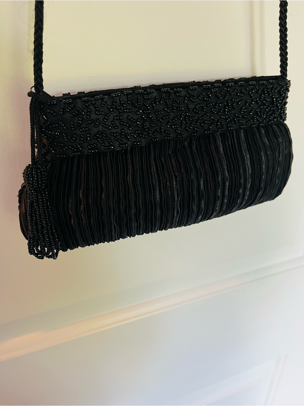 Black Beaded Evening Clutch with strap